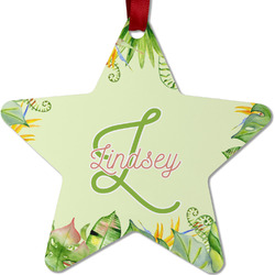Tropical Leaves Border Metal Star Ornament - Double Sided w/ Name and Initial