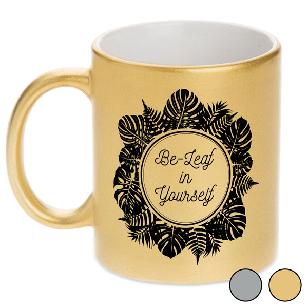 Tropical Leaves Border Metallic Mugs