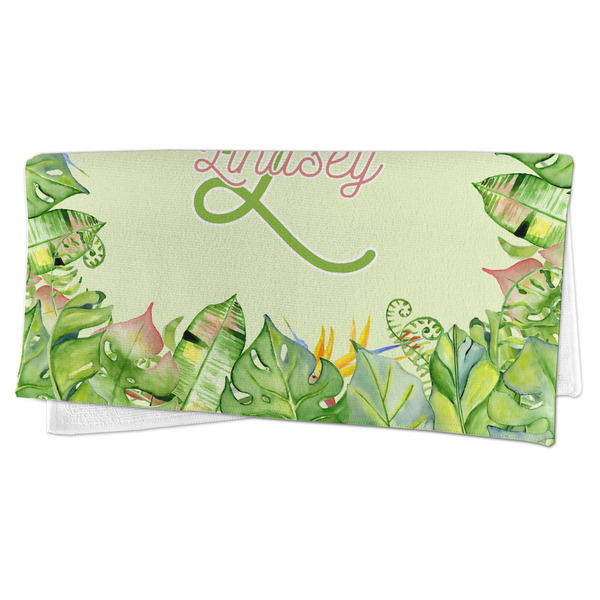 Tropical Leaves Border Microfiber Dish Rag - FOLDED (half)