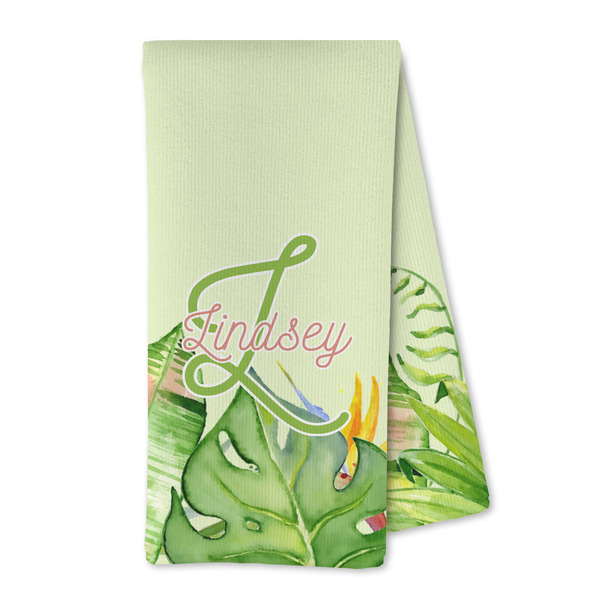 Custom Tropical Leaves Border Kitchen Towel - Microfiber (Personalized)