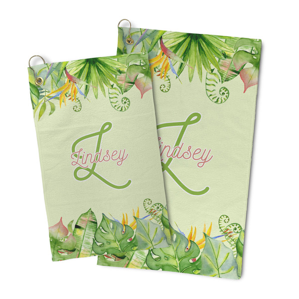 Tropical Leaves Border Microfiber Golf Towel - PARENT/MAIN