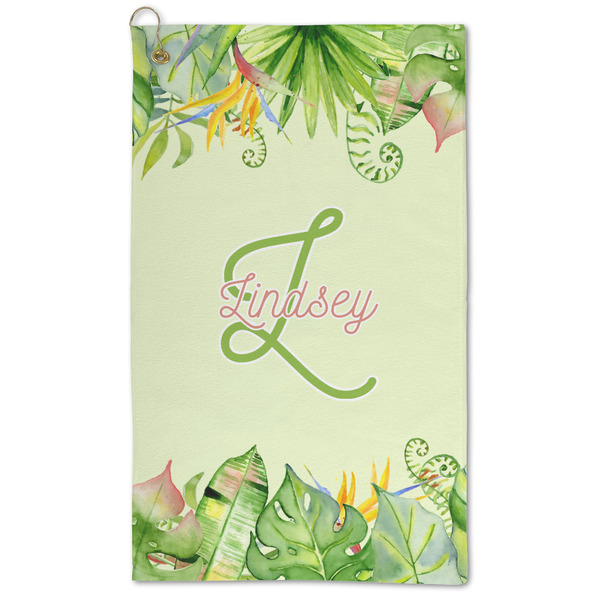 Custom Tropical Leaves Border Microfiber Golf Towel - Large (Personalized)