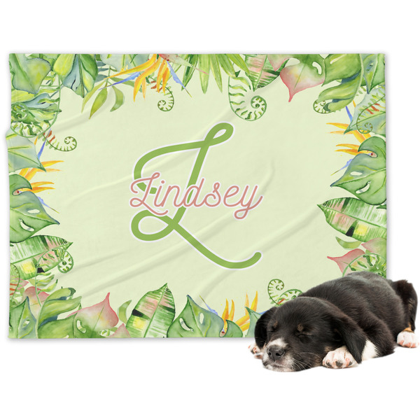 Custom Tropical Leaves Border Dog Blanket - Large (Personalized)