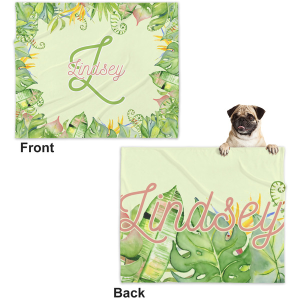 Tropical Leaves Border Microfleece Dog Blanket - Large- Front & Back