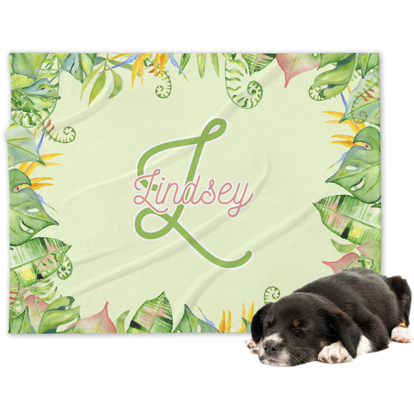 Custom Tropical Leaves Border Dog Blanket (Personalized)
