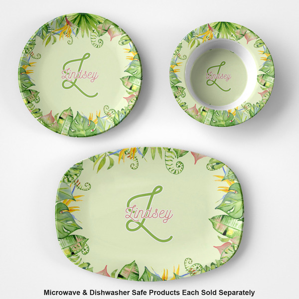 Tropical Leaves Border Microwave & Dishwasher Safe CP Plastic Dishware - Group