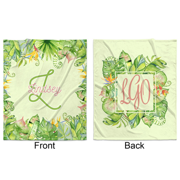 Tropical Leaves Border Minky Blanket - 50"x60" - Double Sided - Front & Back