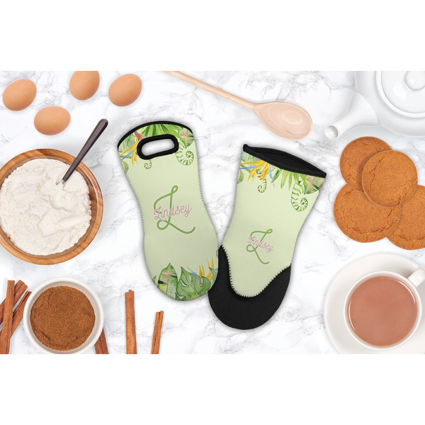 Tropical Leaves Border Neoprene Oven Mitt - Lifestyle Image