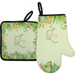Tropical Leaves Border Oven Mitt & Pot Holder Set w/ Name and Initial