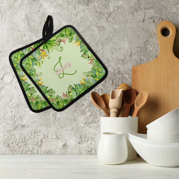 Tropical Leaves Border Neoprene Pot Holder - Set of 2  LIFESTYLE