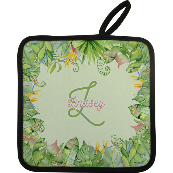 Custom Tropical Leaves Border Pot Holder w/ Name and Initial