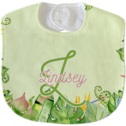 Tropical Leaves Border Velour Baby Bib w/ Name and Initial