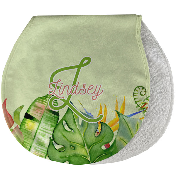 Tropical Leaves Border New Baby Burp Folded