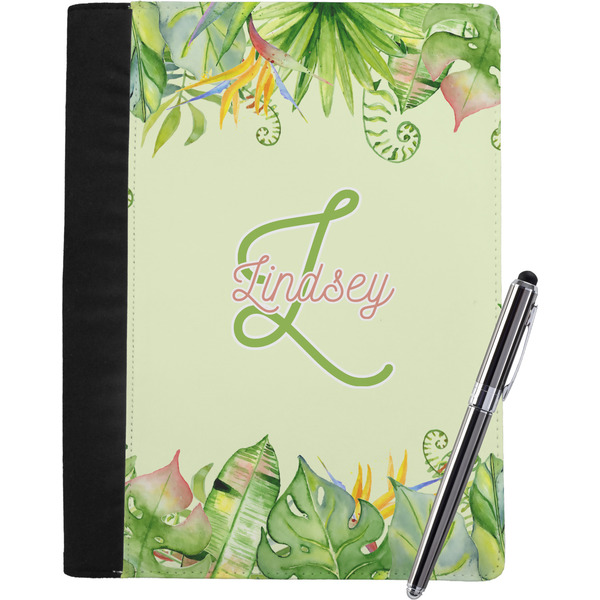 Custom Tropical Leaves Border Notebook Padfolio - Large w/ Name and Initial
