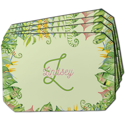 Custom Tropical Leaves Border Dining Table Mat - Octagon w/ Name and Initial