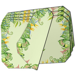 Tropical Leaves Border Dining Table Mat - Octagon - Set of 4 (Double-SIded) w/ Name and Initial