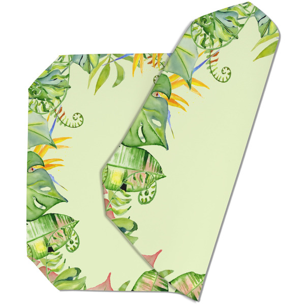 Custom Tropical Leaves Border Dining Table Mat - Octagon (Double-Sided) w/ Name and Initial