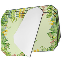 Tropical Leaves Border Dining Table Mat - Octagon - Set of 4 (Single-Sided) w/ Name and Initial