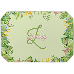 Tropical Leaves Border Dining Table Mat - Octagon (Single-Sided) w/ Name and Initial