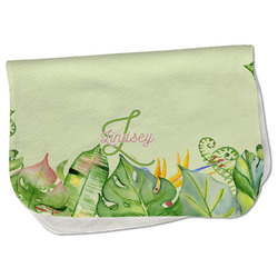 Tropical Leaves Border Burp Cloth - Fleece w/ Name and Initial