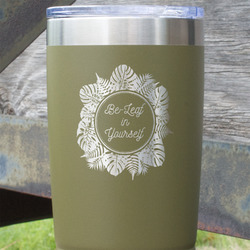 Tropical Leaves Border 20 oz Stainless Steel Tumbler - Olive - Double Sided (Personalized)