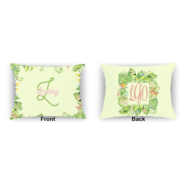 Tropical Leaves Border Outdoor Rectangular Throw Pillow (Front and Back)