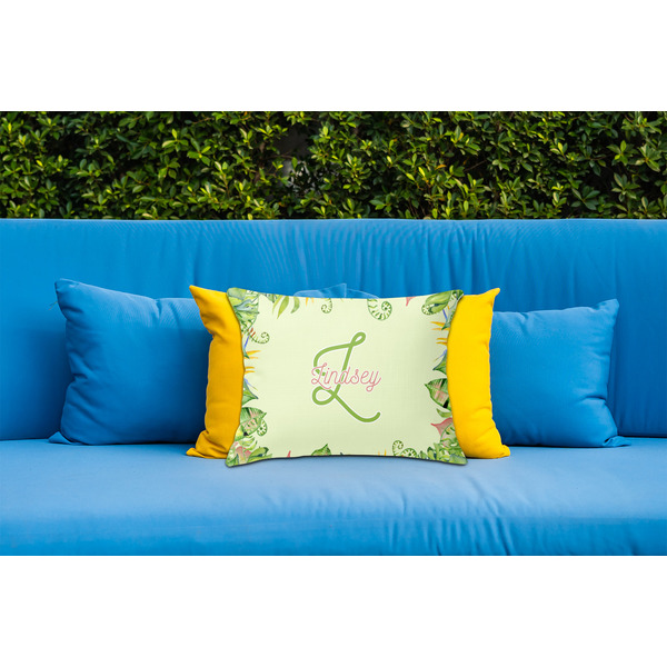 Tropical Leaves Border Outdoor Throw Pillow  - LIFESTYLE (Rectangular - 20x14)