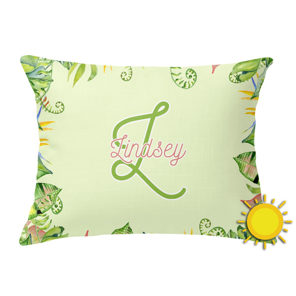 Custom Tropical Leaves Border Outdoor Throw Pillow (Rectangular) (Personalized)