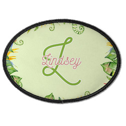 Tropical Leaves Border Iron On Oval Patch w/ Name and Initial
