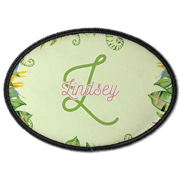 Custom Tropical Leaves Border Iron On Oval Patch w/ Name and Initial