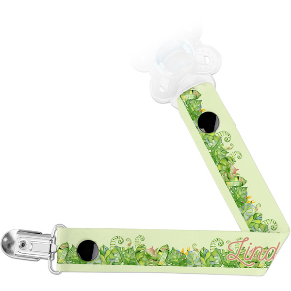 Custom Tropical Leaves Border Pacifier Clip (Personalized)