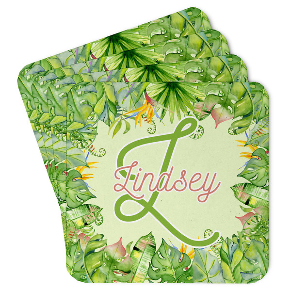 Custom Tropical Leaves Border Paper Coasters (Personalized)