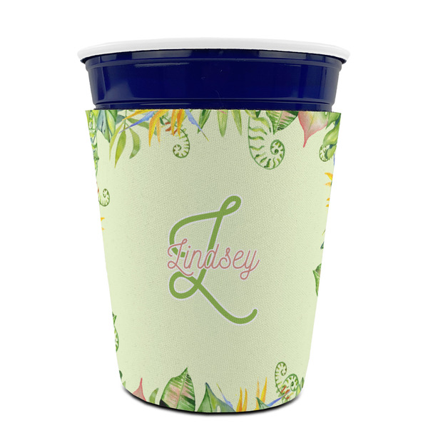 Tropical Leaves Border Party Cup Sleeves - without bottom - FRONT (on cup)