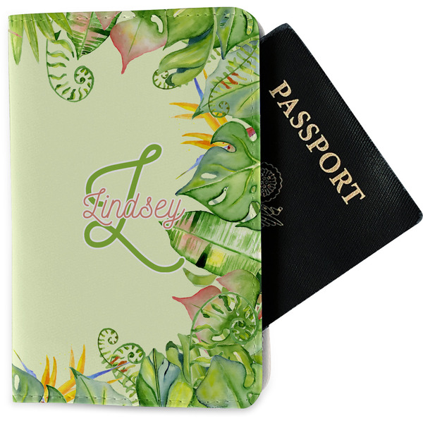 Custom Tropical Leaves Border Passport Holder - Fabric (Personalized)