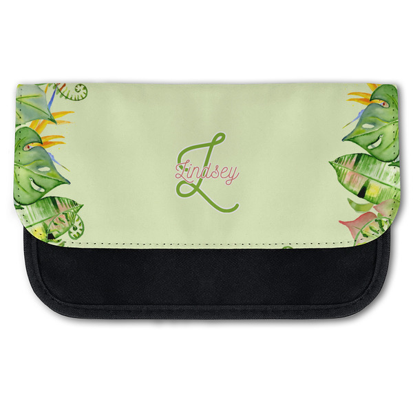 Custom Tropical Leaves Border Canvas Pencil Case w/ Name and Initial
