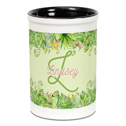 Tropical Leaves Border Ceramic Pencil Holders - Black