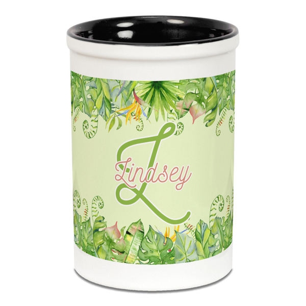 Tropical Leaves Border Pencil Holder - Black