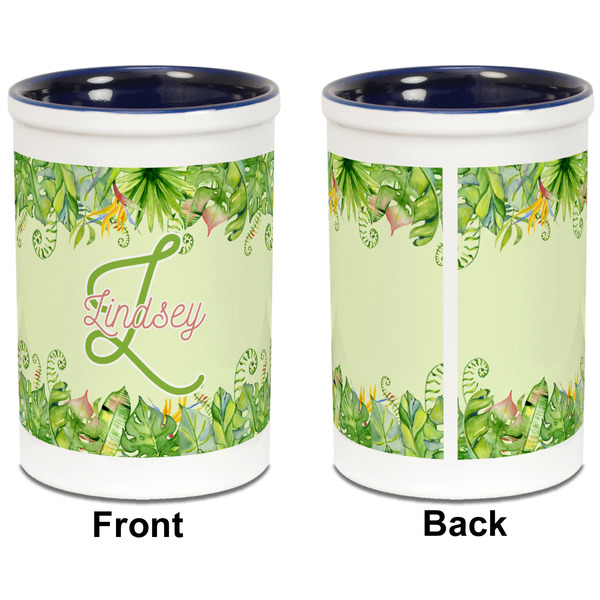 Tropical Leaves Border Pencil Holder - Blue - approval