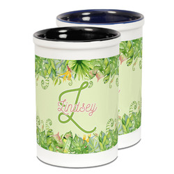 Tropical Leaves Border Ceramic Pencil Holder - Large