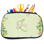 Tropical Leaves Border Neoprene Pencil Case - Medium w/ Name and Initial