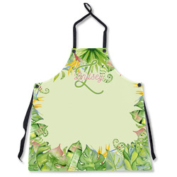 Tropical Leaves Border Apron Without Pockets w/ Name and Initial