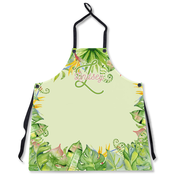Custom Tropical Leaves Border Apron Without Pockets w/ Name and Initial