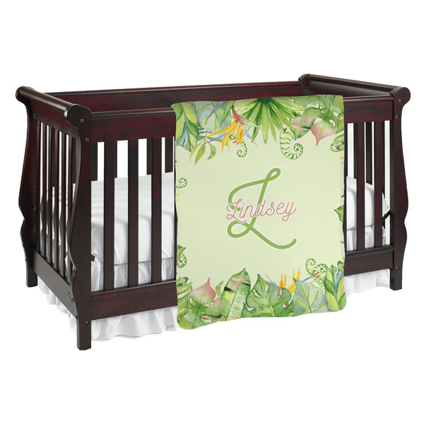 Custom Tropical Leaves Border Baby Blanket (Single Sided) (Personalized)
