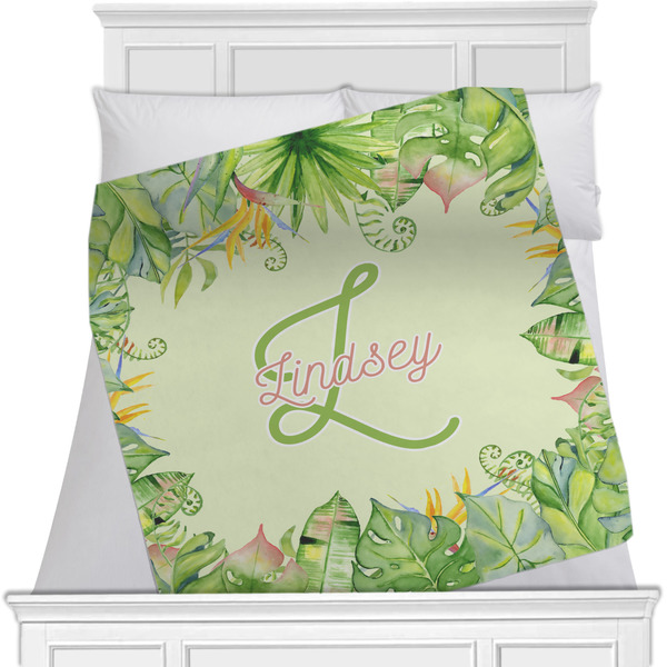 Custom Tropical Leaves Border Minky Blanket - 40"x30" - Double Sided (Personalized)
