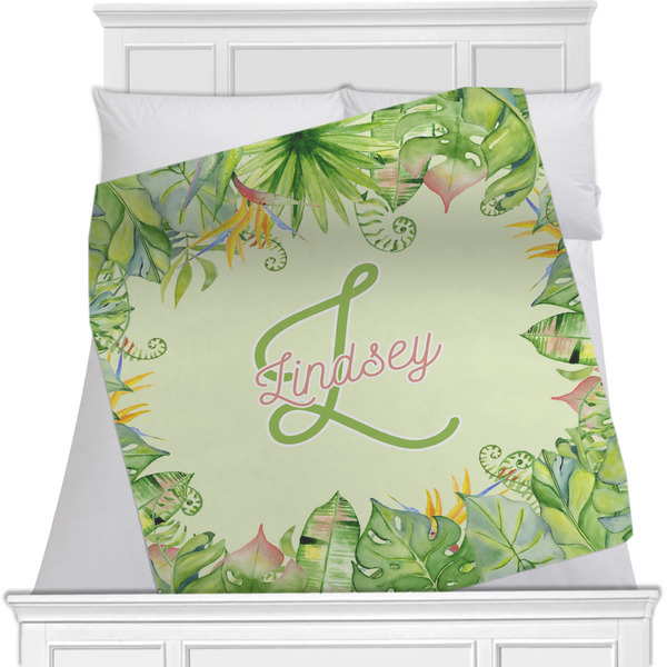 Custom Tropical Leaves Border Minky Blanket (Personalized)