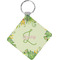Tropical Leaves Border Diamond Plastic Keychain w/ Name and Initial