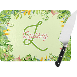 Tropical Leaves Border Rectangular Glass Cutting Board (Personalized)