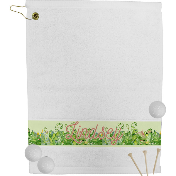 Custom Tropical Leaves Border Golf Bag Towel (Personalized)