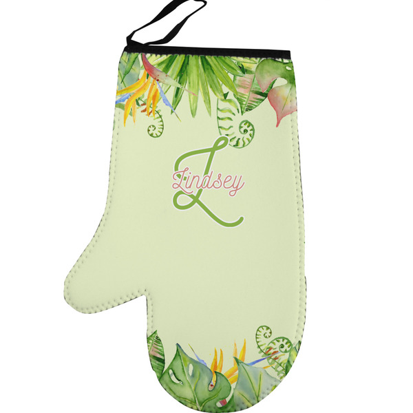 Tropical Leaves Border Personalized Oven Mitt - Left