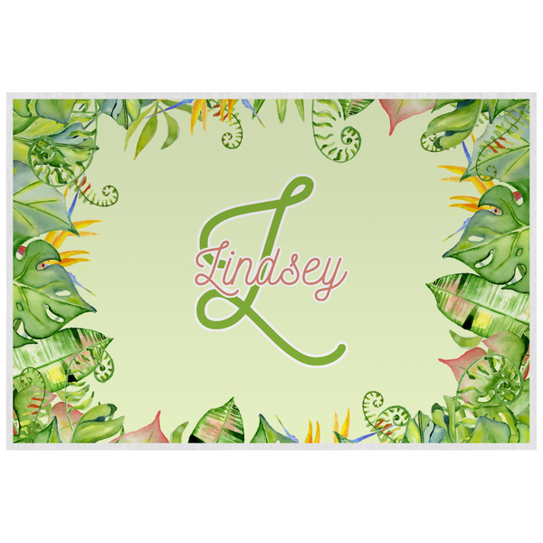 Custom Tropical Leaves Border Laminated Placemat w/ Name and Initial